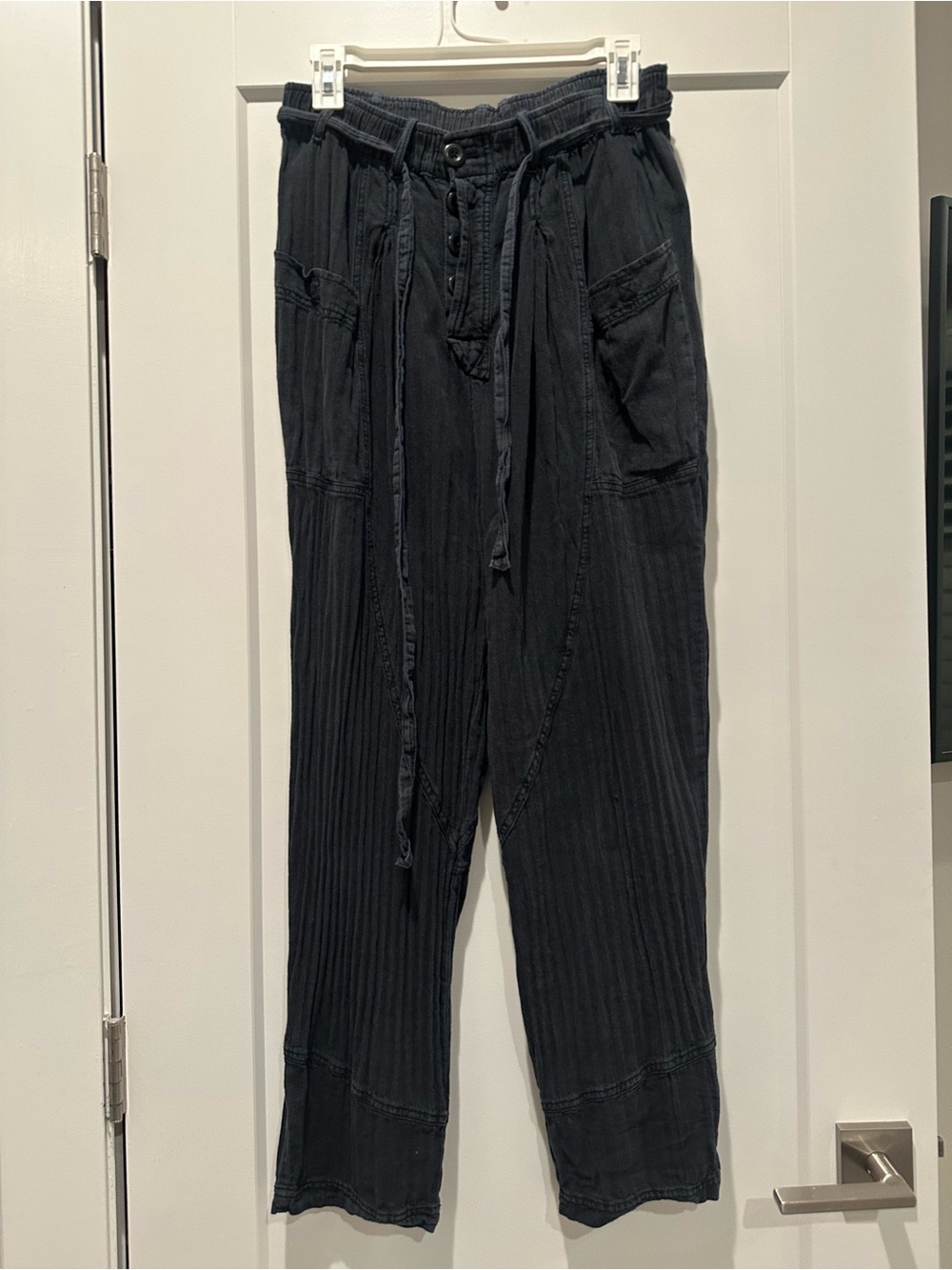 Free People Washed Black Cargo Trousers with Drawcord